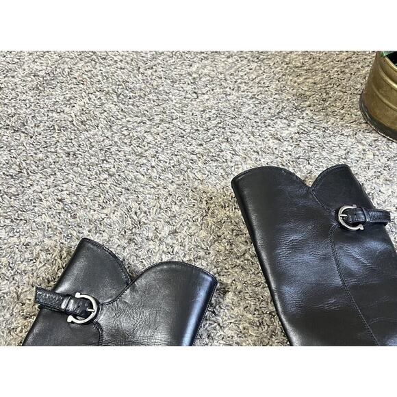 Salvatore Ferragamo Tall Riding Boots Size 6 B Black Leather Logo Equestrian - Picture 3 of 9